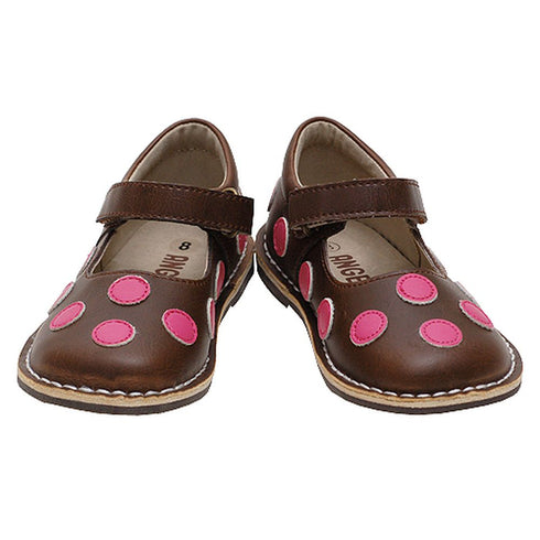 Brown Pink Polka Dot Mary Jane Shoes Girls Baby 4-Little Girls 12 - SophiasStyle.com